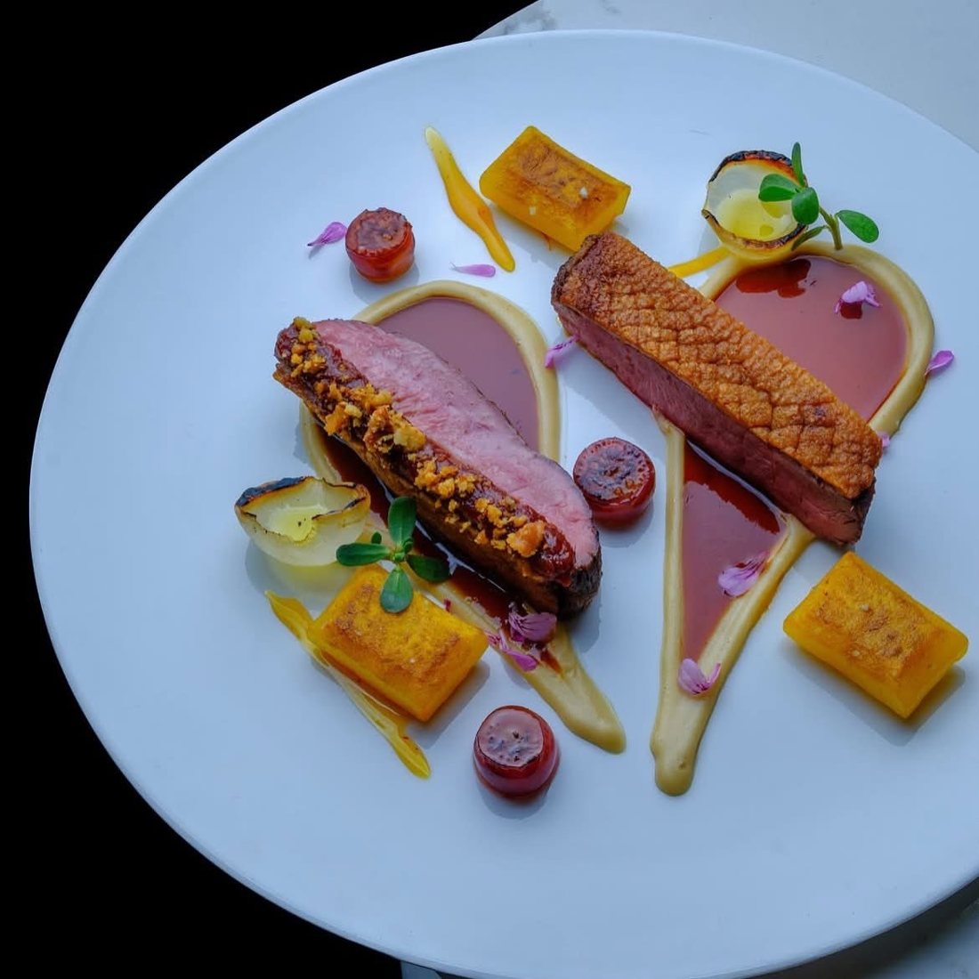 Duck breast, pumpkin and charred onion