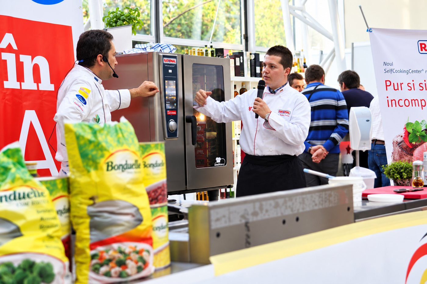 Live cooking demonstration at a trade fair