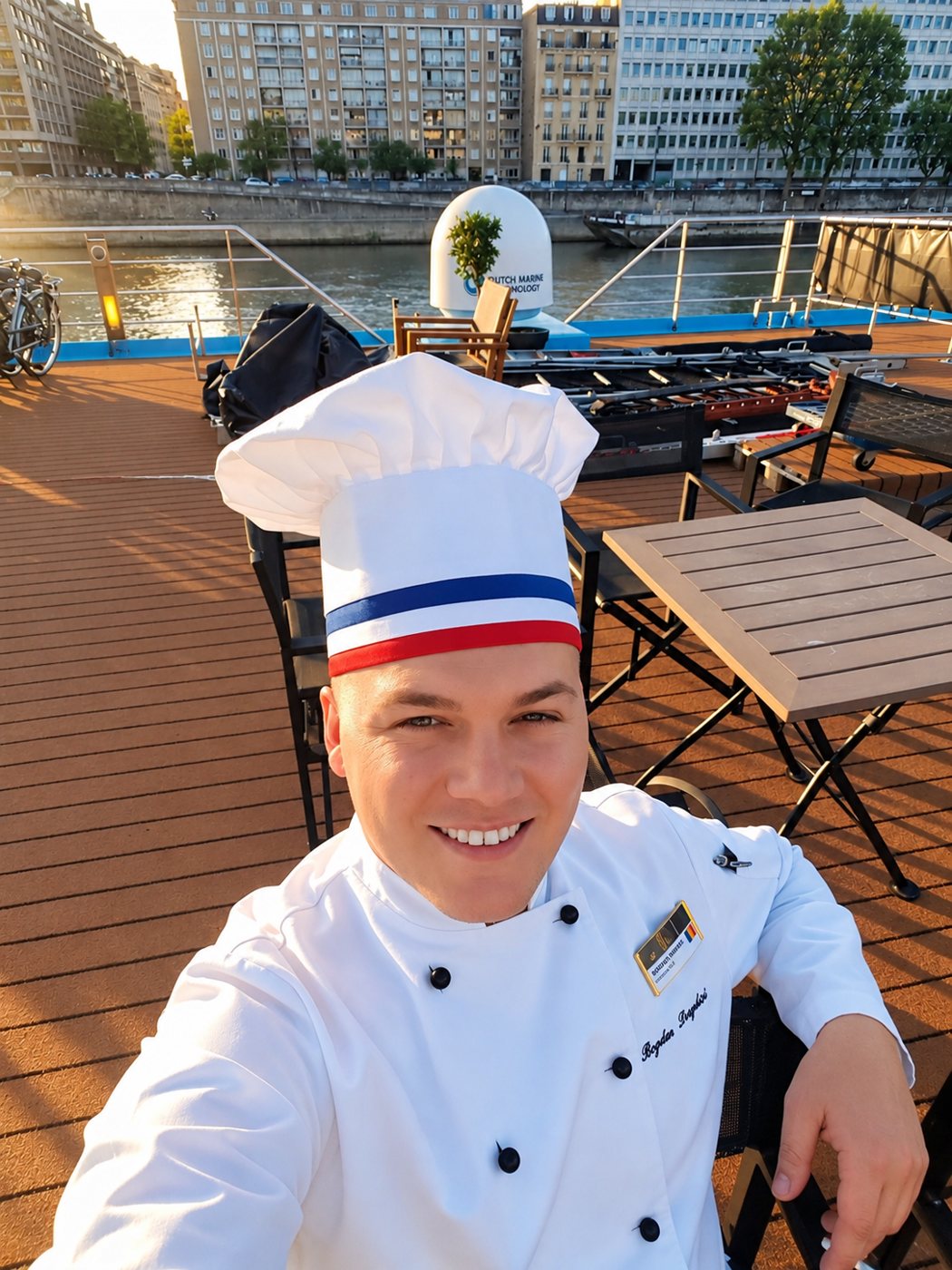 Chef Bogdan Drăghici on deck on the Seine in Paris